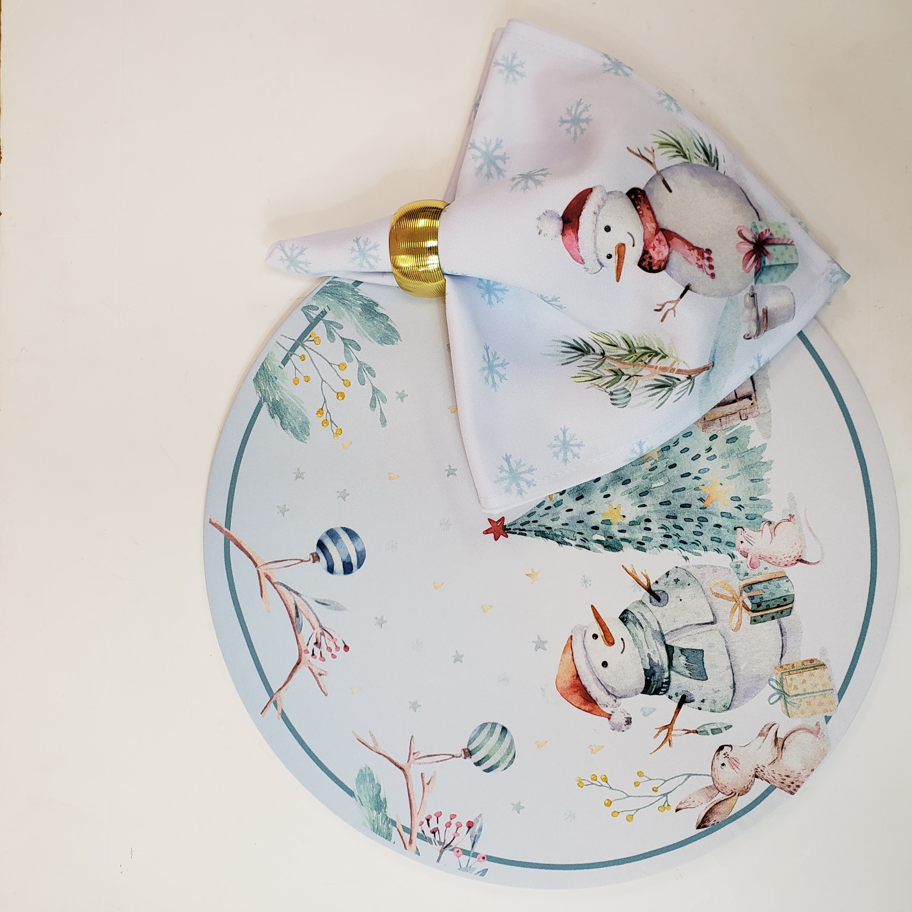 Charlo's Cloth Napkins Set of 4 Christmas Snowman 16" by 16" - Blue