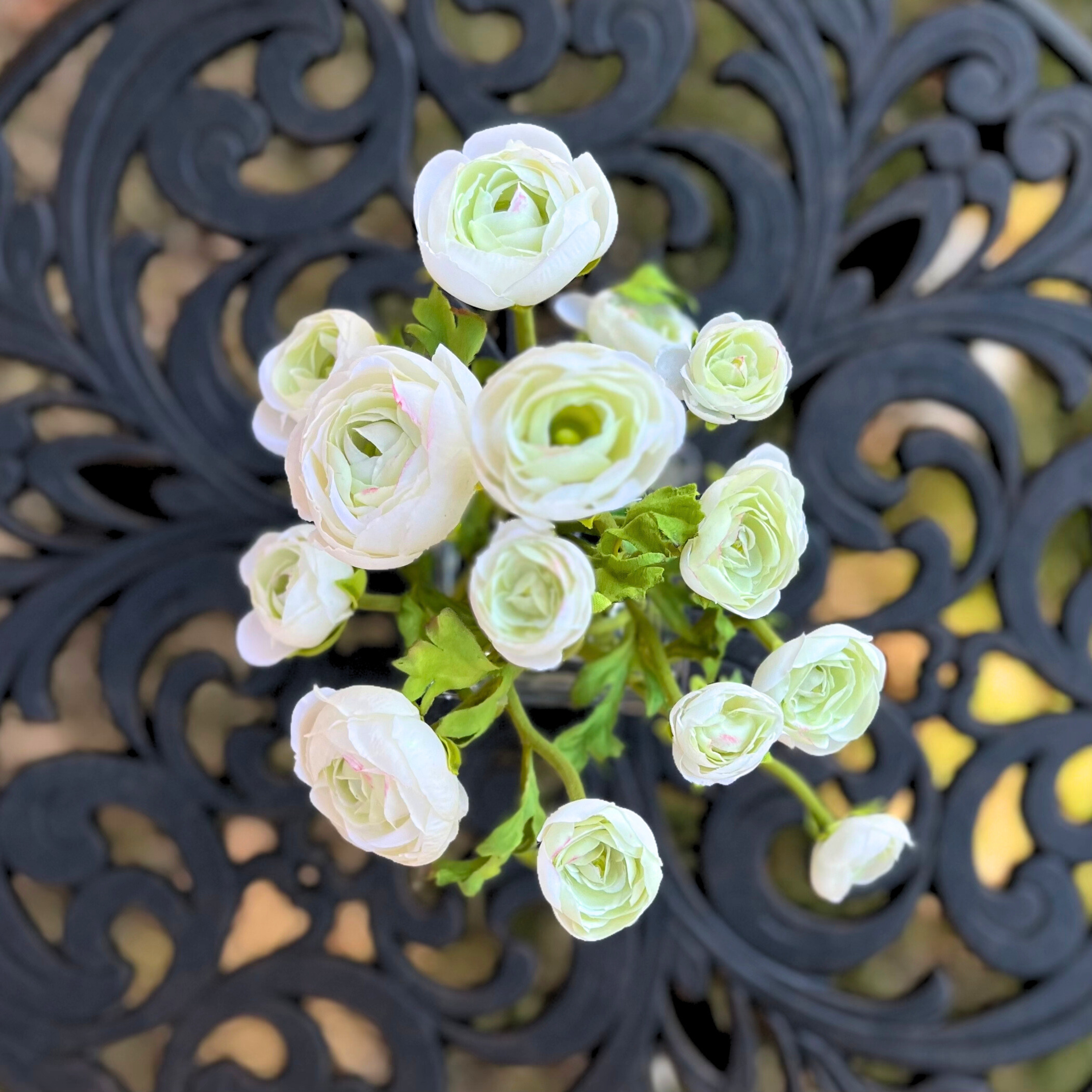 Silk Ranunculus Flowers in Glass Vase - 8"